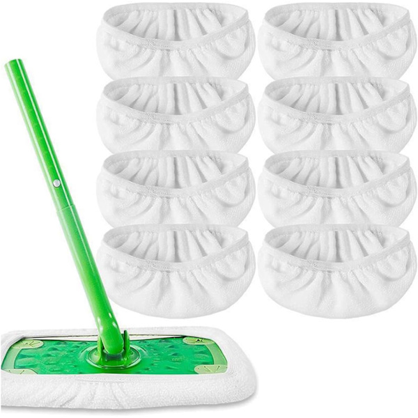 8-pakning moppputer påfyll: gjenbrukbar, vaskbar mikrofiber, for flate mopper (mopp ikke inkludert)