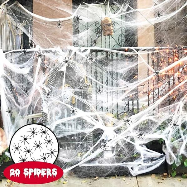 Halloween-dekorasjoner, 40 g strekkbare spindelvev og 100 små edderkopper, Halloween Pa