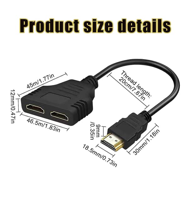 Splitter for doble skjermer, svart HDMI dobbeladapter, HDMI-splitt