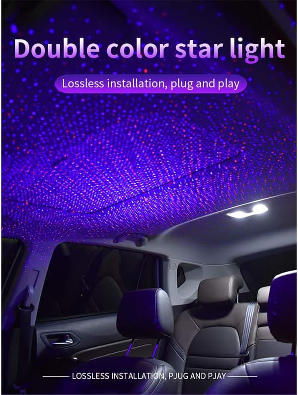 USB-natlampe Stjerneprojektor, 2 i 1 Auto Bil LED Loftslampe
