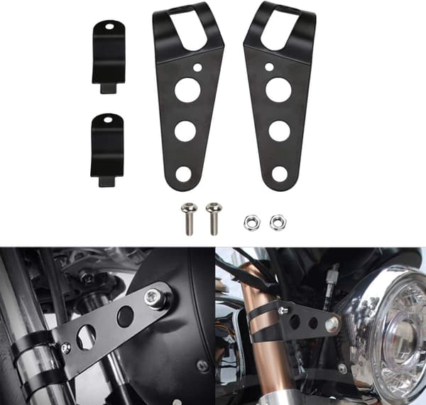 Motorcycle Headlight Mount Brackets 35mm-46mm Fork Ear for Chopper Cafe Racer (Black)
