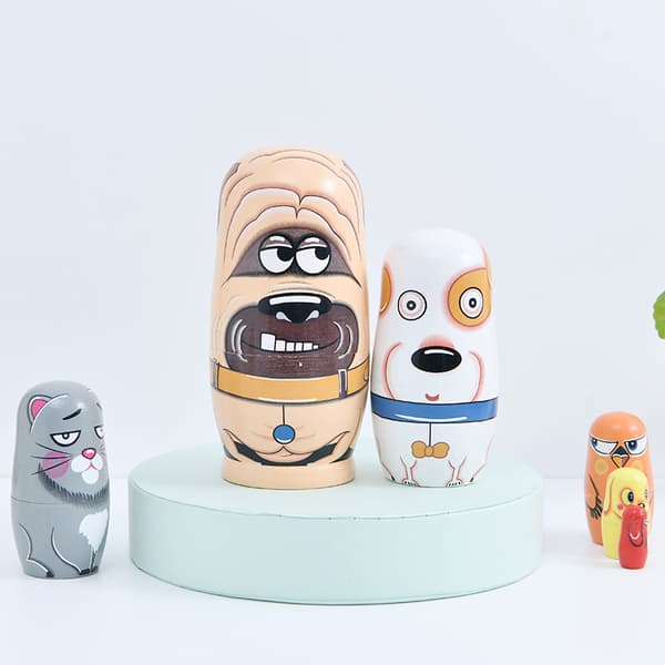 Rysk Matryoshka Docka 6 Lager Tecknad Djur Träleksak