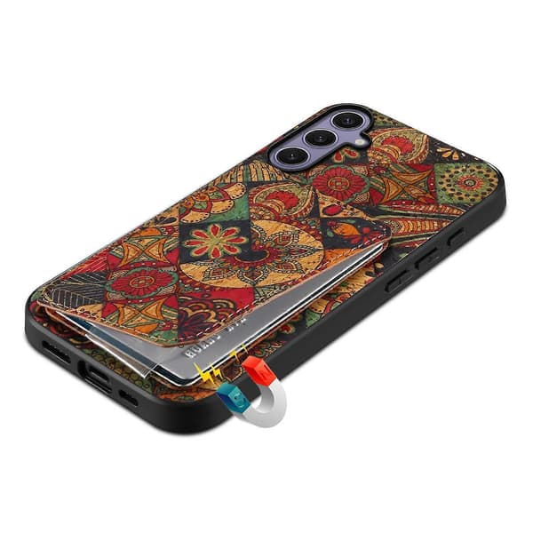Etui til Samsung Galaxy S25+ med kortholder, stativ, blomstermønster, lædertelefoncover - efterår