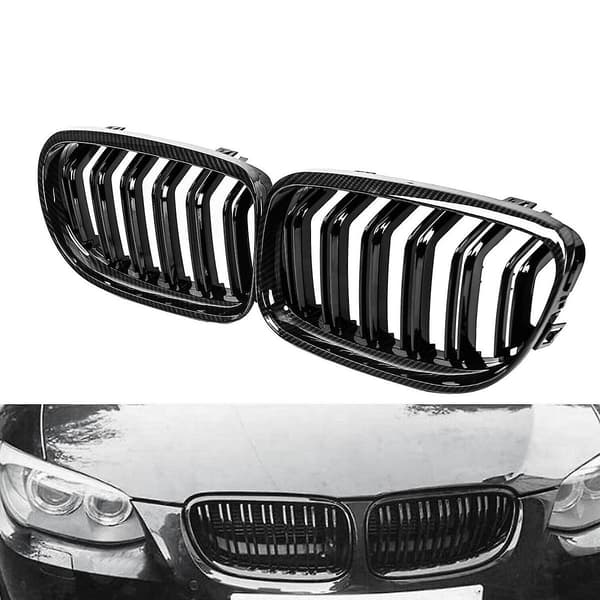 Bil Kulfiber Blank Sort Dobbelt Lamel Front Nyre Grill Til E90 E91 Lci 3-serie 2009-
