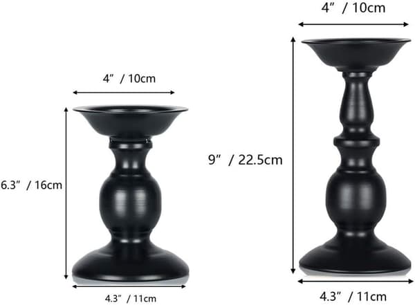 2 Black Pillar Candle Holders - Rustic Metal Candle Holders, Tall Retro Autumn Pillar Candle Holders