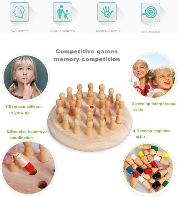 Minnesspel Matchstick Schack Block Spel Träbräda Intelligent Educa