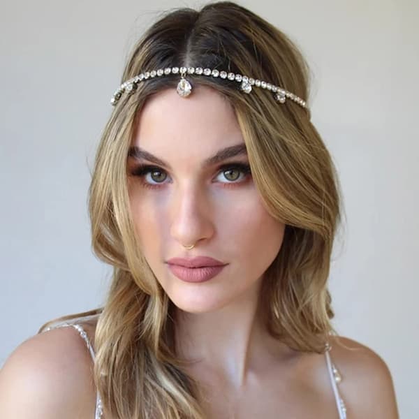 (Sølv-Boho) Bryllupshovedkæde Rhinestone Vintage Brudehovedbeklædning