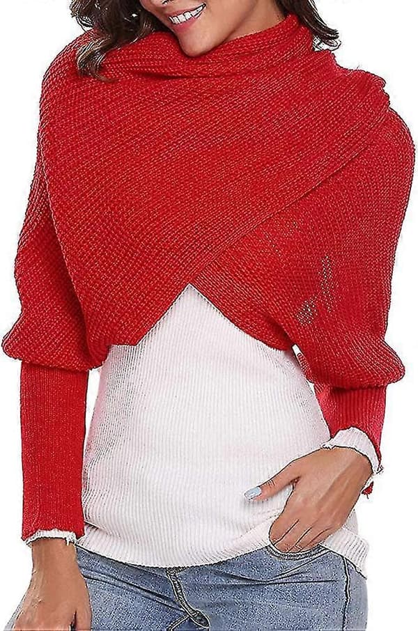 Multifunksjonelle skjerf, dameskjerf, capeskjerf, vintermote, unisex rød Red