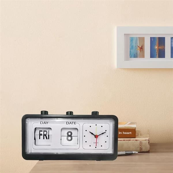 Mekanisk väckarklocka Nyhet Flip Klocka Skrivbord Digital Klocka med Kalender Klocka Heminredning Retro Dekor, Svart