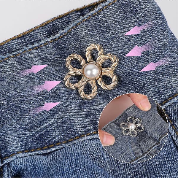 Pants Waist Adjuster, 4 Sets Removable Flower Jean Buttons for Loose Pants