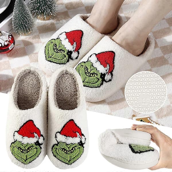 Dam Herr Jul Grinch Tofflor Inomhus Mjuka Varma Bomullstofflor Sovrumstofflor Hustomtar Mysiga Fluffiga Höst Vinter Hemtofflor 39-40