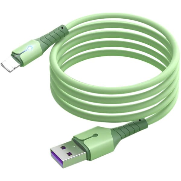 Datakabel, Oxygen Pure Copper Core Flydende Silikone Datakabel med Lys til iPhone12, (1,5M, Grøn)