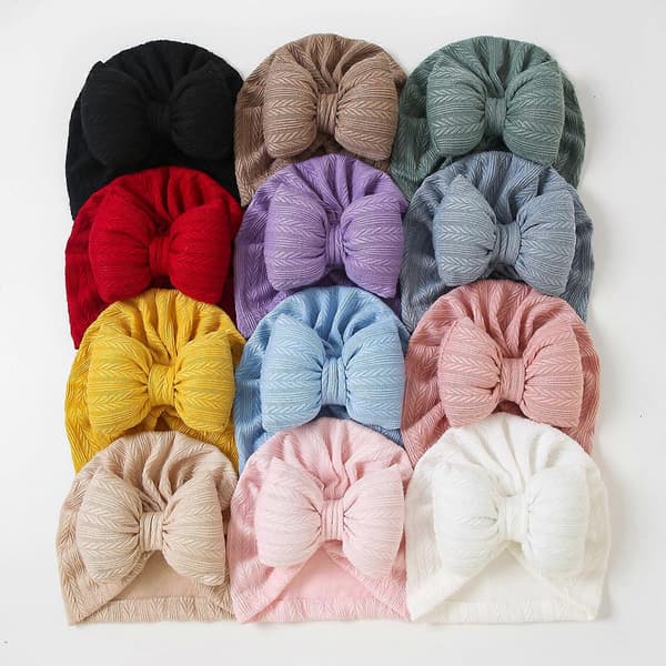 Trendy Jenter Hodeplagg Småbarn Elastiske Luer Baby Turban Hatt Sløyfe Pullover Hatter Ensfarget for Dusjfester Rød Red Red