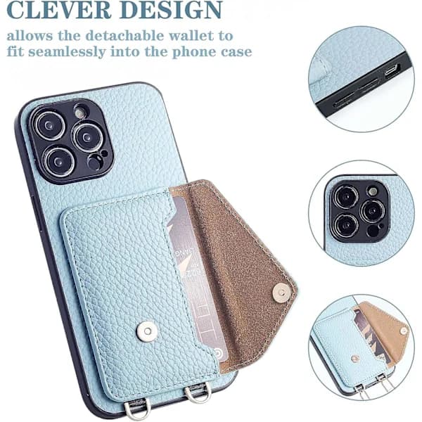 Plånboksfodral för iPhone 14 Pro Max, 6,7 tum - Crossbody-telefonfodral med rem för kvinnor