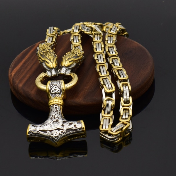 Bysantinsk kedja hänge Thor Hammer rostfritt stål guld vikinga smycken