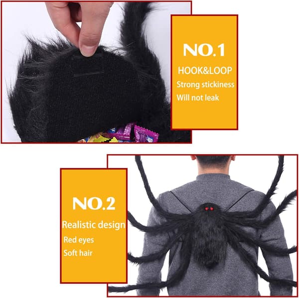 Halloween Edderkop-rygsæk kostume til voksne sort farverig