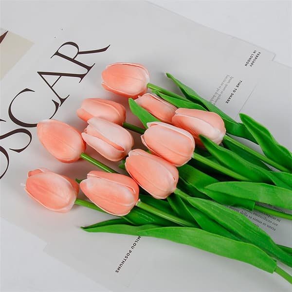 10-päinen kodinsisustus Mini Tulppaani Real Touch tekokukkakimput (Väri: Samppanja, Koko: 35CM)