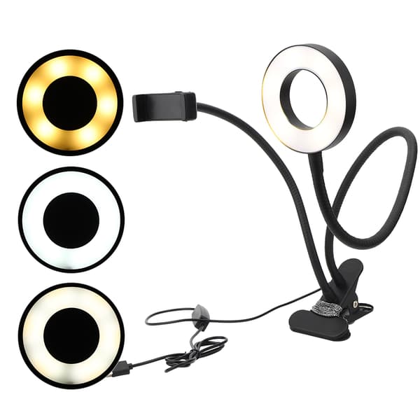 USB Powered Adjustable LED Fill Light Photography Lamp Phone Holder for Live Streaming Black