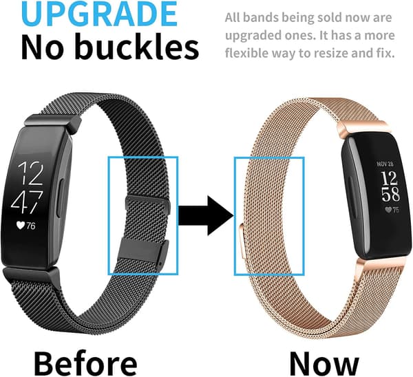 2-paknings armbånd kompatible med Fitbit Inspire 2/ Inspire HR/Inspire, armbånd i rustfritt stål