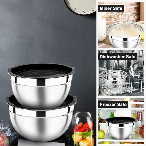 Stainless Steel Bowls with Airtight Lids, 5-Piece Stackable Salad Bowls for Space Saving Storage, Metal Serving Bowl