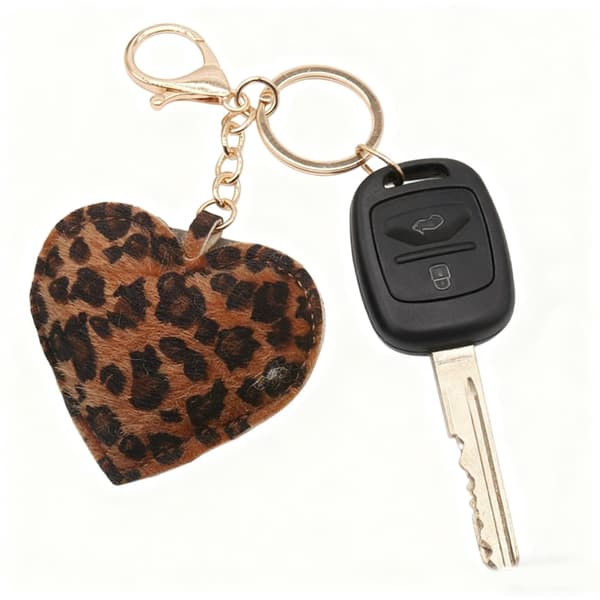 Fashion Leopardtryk Hjerteformet Nøglering PU Læder Nøglering Med Sikker Metalkrog til Trendy Livsstil Khaki - Khaki - Silver single loop b Silver single loop b
