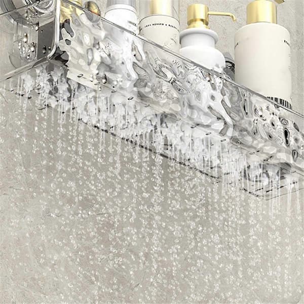 Drill-Free, Light Luxury Style Glacier Pattern Suction Cup Shelf, Bathroom Shower Organizer Grey Long