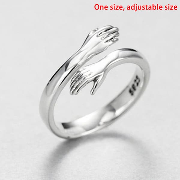 925 Sterling Sølv Smykker Kærlighed Kram Ring Retro Mode Tide FL Sølv En Størrelse -