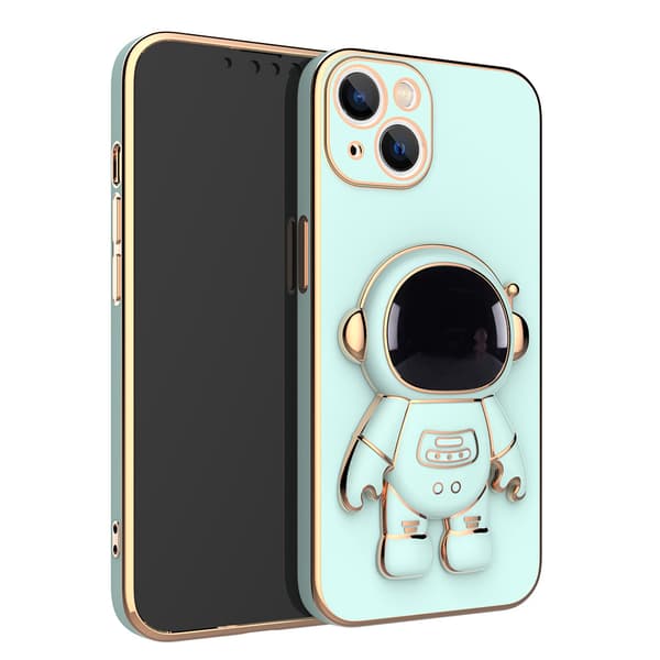 Astronaut Stand Protective Case, Adorable 3D Astronaut Stand Cartoon Soft TPU Plated Bumper Case for iPhone 13 Mini - Green Green iPhone13Mini