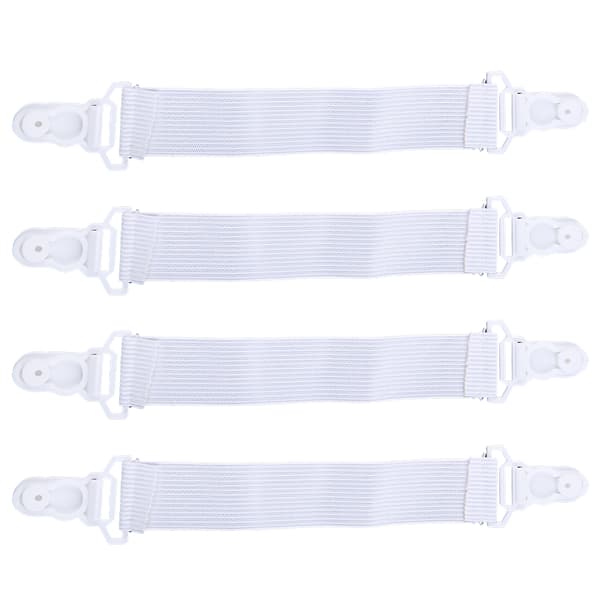 4-pack lakanremmar justerbara elastiska gripklämmor för madrassöverdrag och dukar vita
