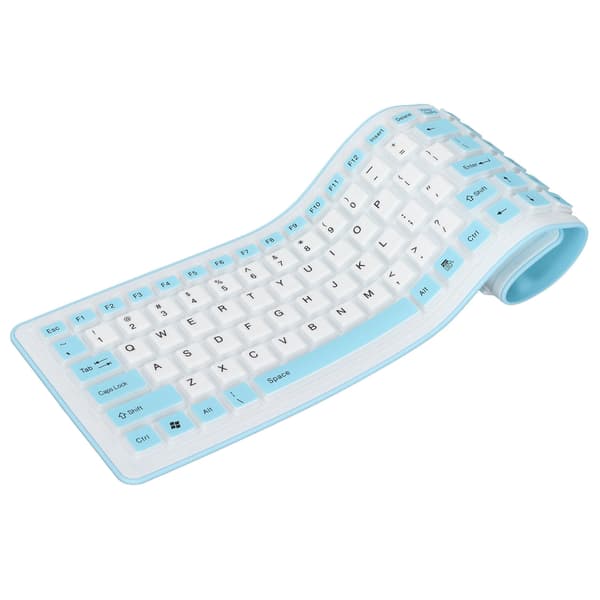 Sammenfoldeligt silikone tastatur 103 taster USB-tilsluttet silikone foldbart vandtæt lydløst falmefrit foldbart tastatur til PC bærbar computer Blå