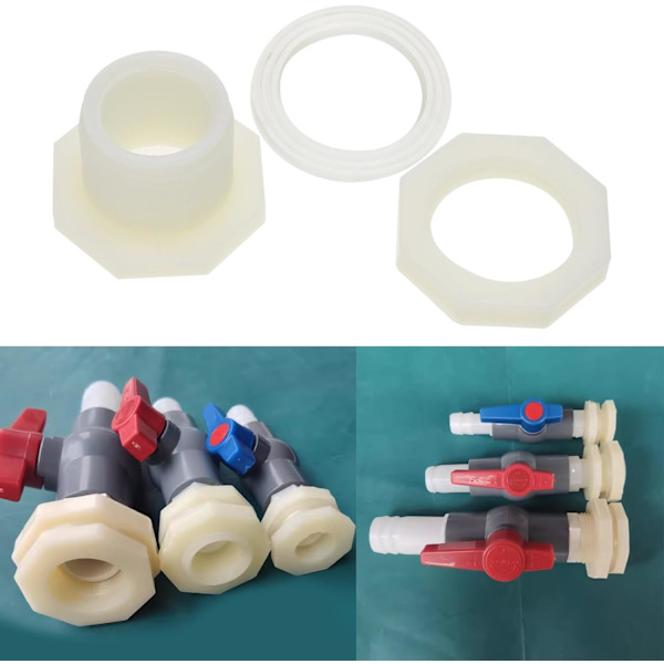 2-pack ABS Bulkhead Fitting with Plug - Plastic Water Tank Connection Adapter