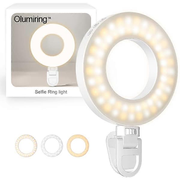 Olumiring Selfie Ring Light 3500K-8500K, Justerbar LED Ringlampe med Telefonclips til Videoopkald og Makeup