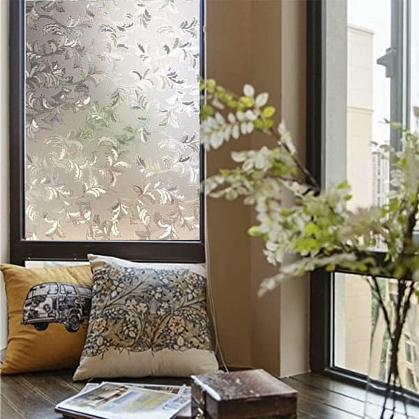Decorative Window Film Static Cling PVC Frosted Glass Leaf Pattern For Home Office Bathroom 45 X 200 Cm
