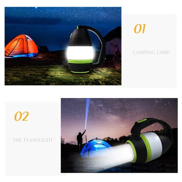 USB-genopladelig 3-i-1 multifunktions LED-lampe, ideel til camping, vandreture, kontor eller hjem