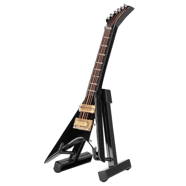 Sort 10 cm Mini V-formet guitar dekoration Musikinstrument Model Gave