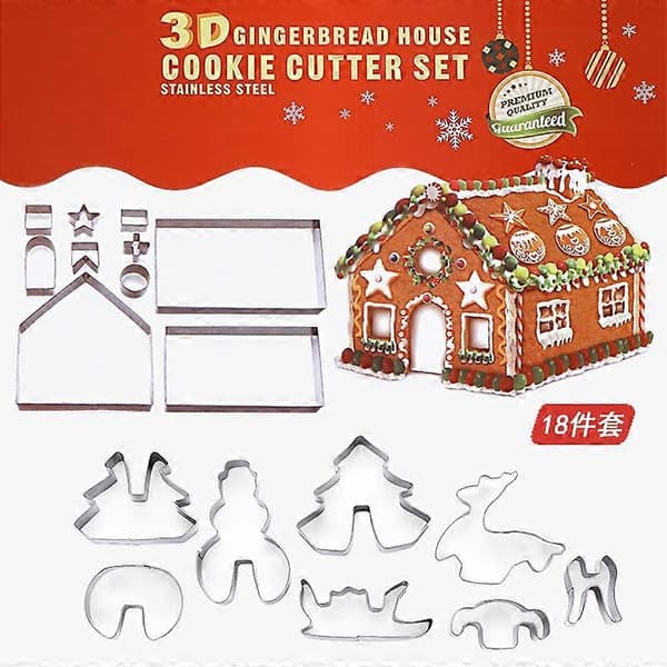 18 pcs 3D Christmas Scene Stainless Steel Cookie Cutter Set Cake Mold