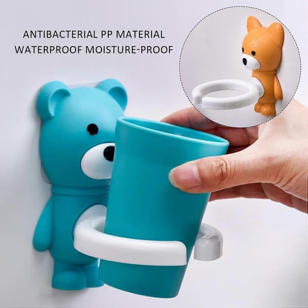 2-pack Cartoon Toothbrush Holders, Kids Toothbrush Cup, Storage Rack with Suction Cup, Fixed Toothbrush Holder, Wall Mount