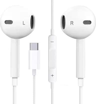Hodetelefoner for iPhone 15/Pro/Max og Samsung med USB-C-kontakt, mikrofon og stereolyd