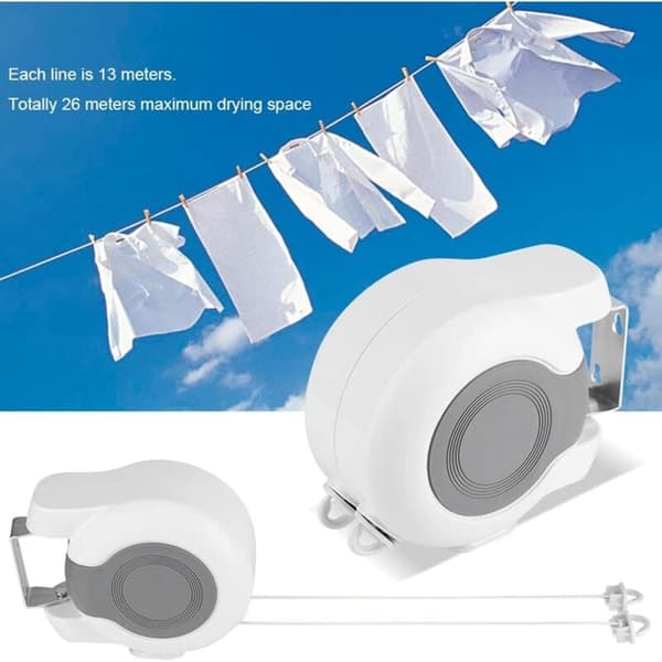 Retractable Outdoor Clothesline, 13m Retractable Wall Mounted Drying Rack with 2 Clotheslines