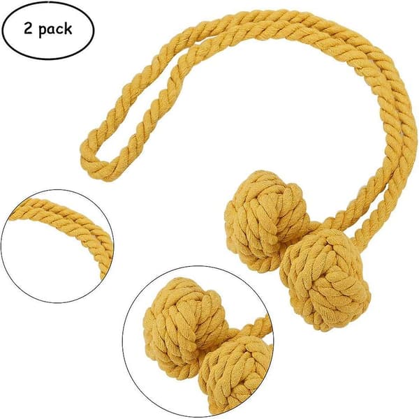 Handwoven Double Ball Cotton Rope Curtain Tiebacks (1 Pair, Yellow)