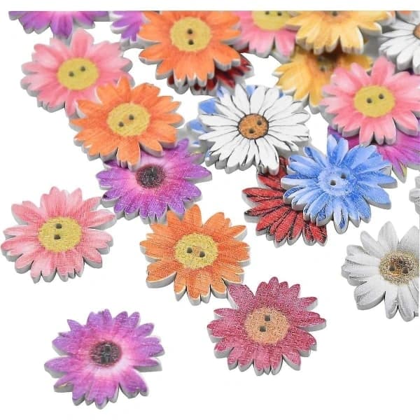 50 knapper 25 mm Daisy Træblomst Træknapper Blandet Tilfældig Mode Syning Scrapbog Dekoration DIY Håndværkstilbehør[CO]