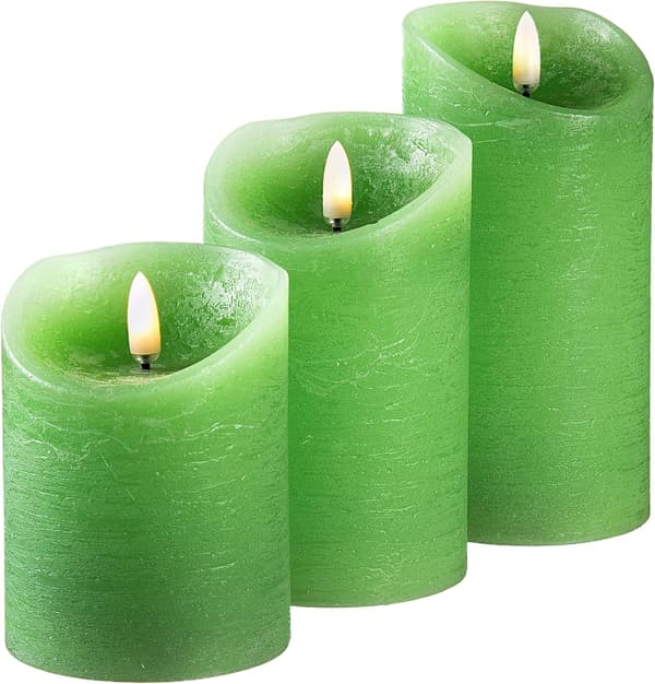 Set of 3 Realistic Green Flameless LED Candles with Remote Control