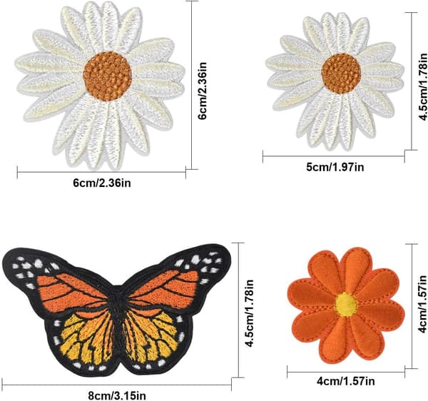 Broderede blomsterapplikationer Sy på lapper Sommerfugl Dekorativ P