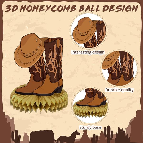 7 st Western Party Centerpieces Wild West Honeycomb Decor -