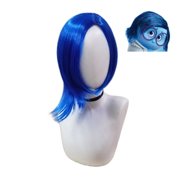 Halloween Inside Out 2 Sorg Peruk Cosplay Kort Blå Bob Rak Hår Peruker