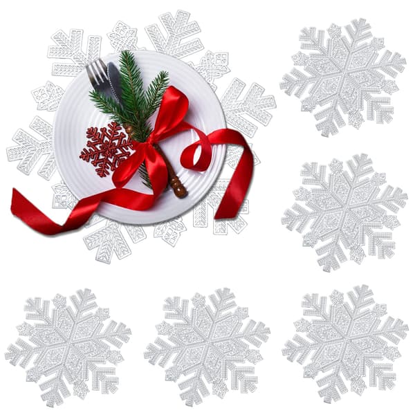 Snöflinga Dækkeservietter Vaskbar PVC Bordmåtte til Spisebord sølv 6 stk 6pcs