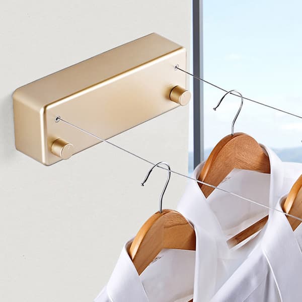 Double Lines Retractable Clothesline Clothes Drying Line for Indoor Hotel Home Balcony Bathroom Gold