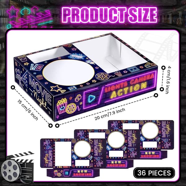 36 stk. filmaften snackbakker, sort lilla, klassisk stil lilla - Black Purple