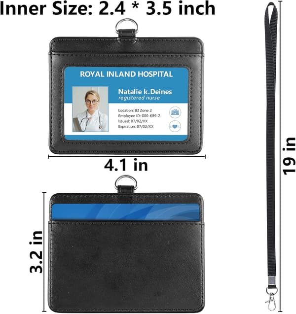 ID-holder, kortpladser og blødt fladt nylonhalsbånd (sort)