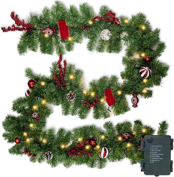 2,7 m julekrans med 50 LED-lys, batteridrevet julekrans
